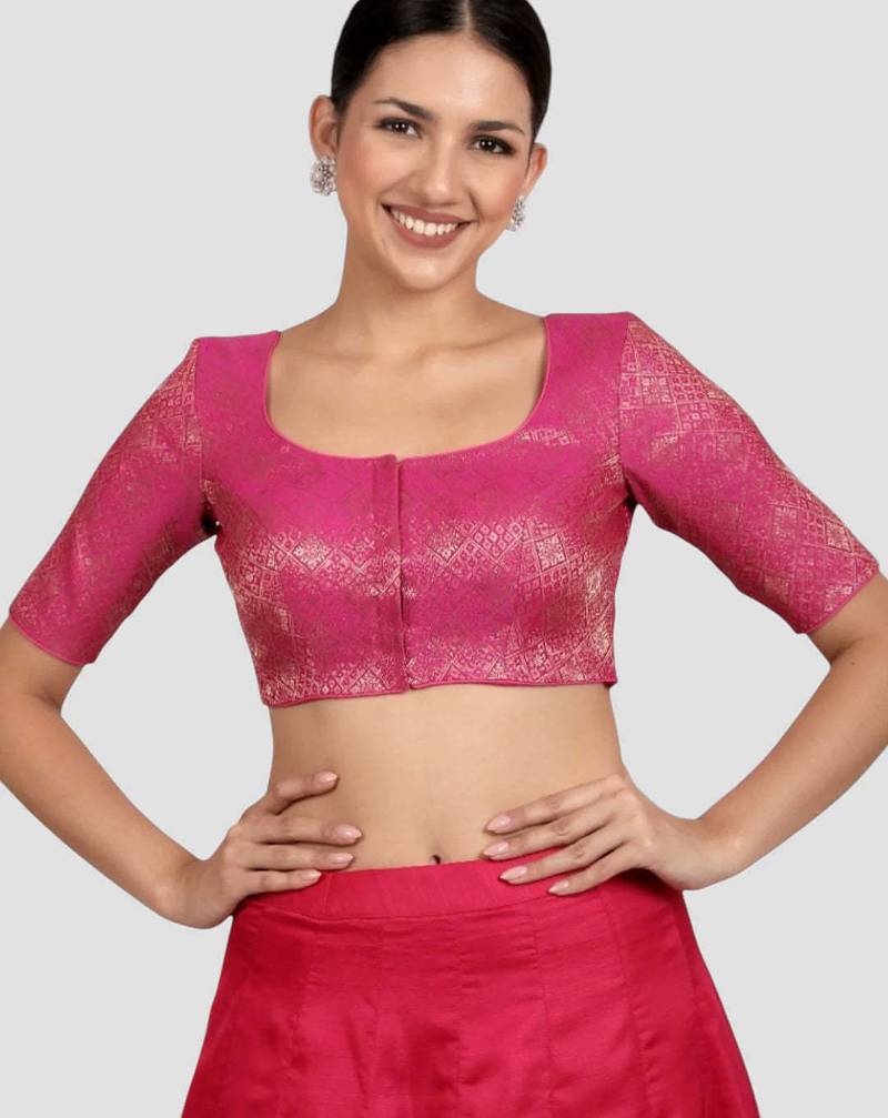 Rani pink brocade padded readymade saree blouse