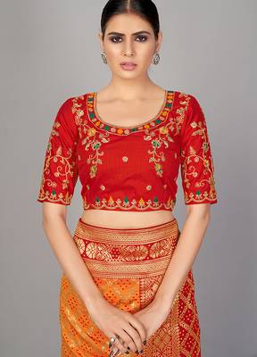 Red embroidered art silk readymade blouse 1