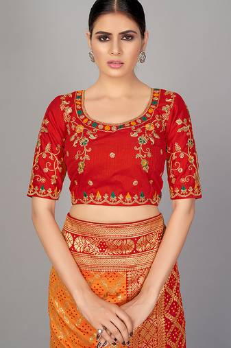 Red embroidered art silk readymade blouse