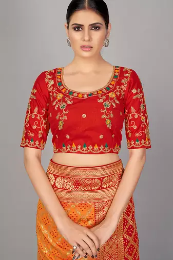 Red embroidered art silk readymade blouse