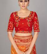 Red embroidered art silk readymade blouse
