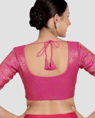 Rani pink brocade padded readymade saree blouse 2