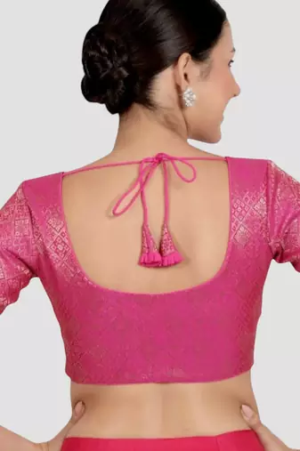 Rani pink brocade padded readymade saree blouse