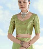 Parrot green zari woven faux banarasi tissue silk readymade blouse