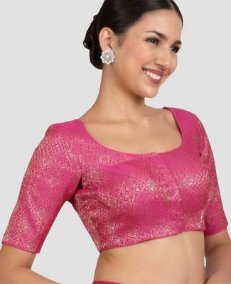 Rani pink brocade padded readymade saree blouse 3