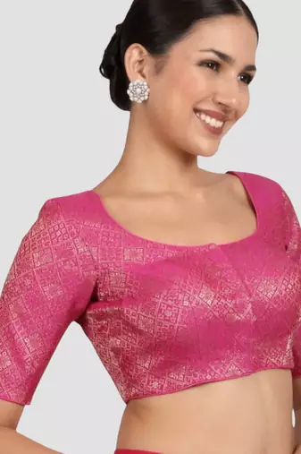 Rani pink brocade padded readymade saree blouse