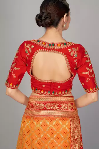 Red embroidered art silk readymade blouse