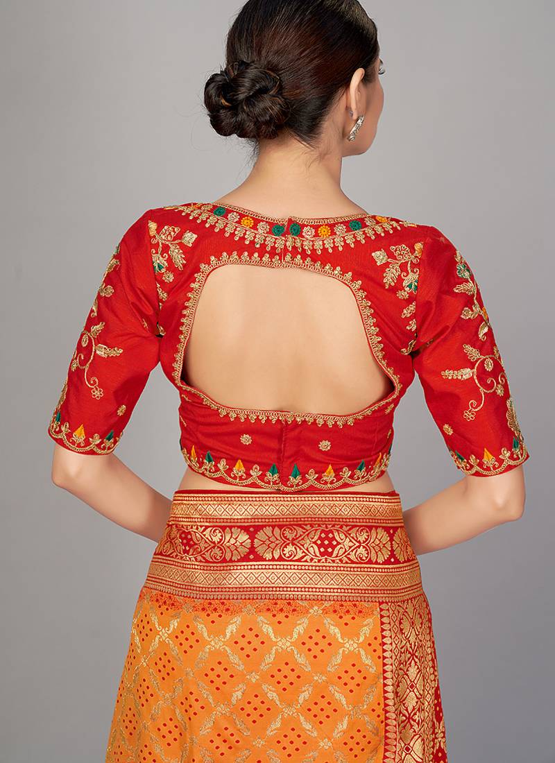 Red embroidered art silk readymade blouse