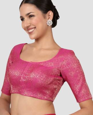 Rani pink brocade padded readymade saree blouse 4