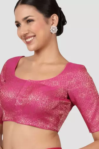 Rani pink brocade padded readymade saree blouse