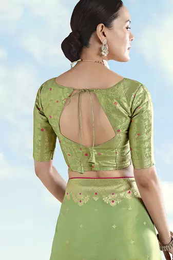 Parrot green zari woven faux banarasi tissue silk readymade blouse