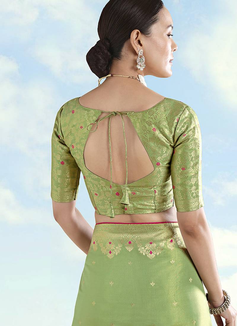 Parrot green zari woven faux banarasi tissue silk readymade blouse