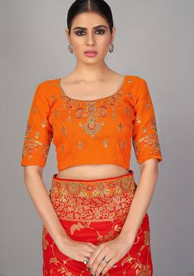 Orange embroidered art silk readymade blouse 1