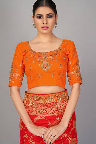Orange embroidered art silk readymade blouse
