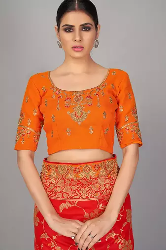 Orange embroidered art silk readymade blouse