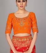 Orange embroidered art silk readymade blouse