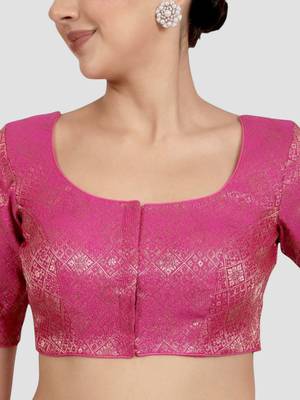 Rani pink brocade padded readymade saree blouse 5