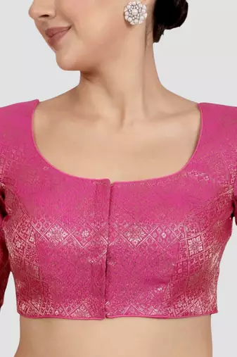 Rani pink brocade padded readymade saree blouse