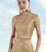 Cream zari woven faux banarasi tissue silk readymade blouse