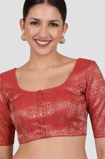 Red brocade padded readymade saree blouse