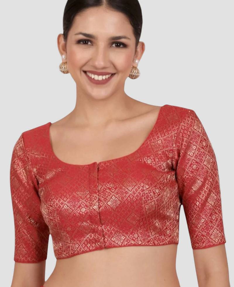 Red brocade padded readymade saree blouse