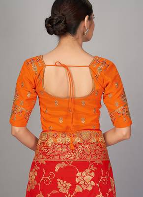 Orange embroidered art silk readymade blouse 2