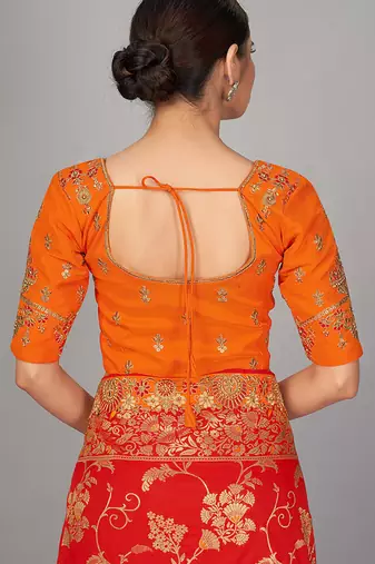Orange embroidered art silk readymade blouse