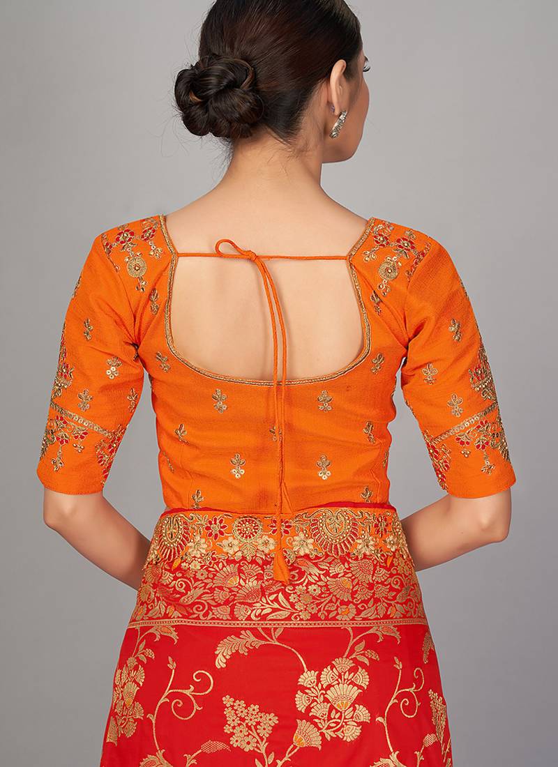 Orange embroidered art silk readymade blouse