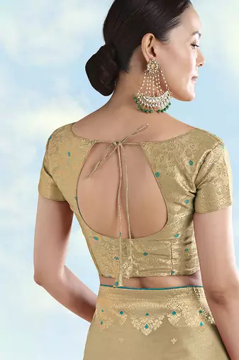Cream zari woven faux banarasi tissue silk readymade blouse