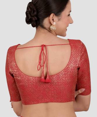 Red brocade padded readymade saree blouse 2