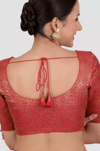 Red brocade padded readymade saree blouse
