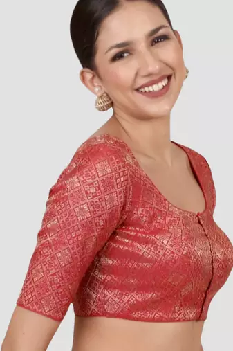 Red brocade padded readymade saree blouse