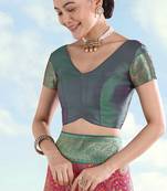 Teal blue faux banarasi silk readymade blouse