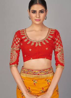 Red embroidered art silk readymade blouse 1