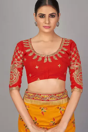Red embroidered art silk readymade blouse