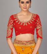 Red embroidered art silk readymade blouse