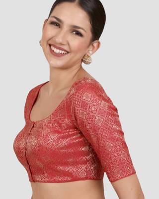 Red brocade padded readymade saree blouse 4