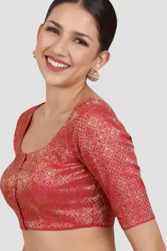 Red brocade padded readymade saree blouse
