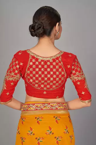 Red embroidered art silk readymade blouse