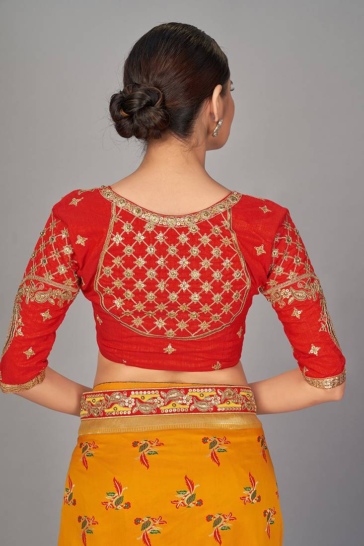 Red embroidered art silk readymade blouse