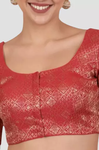 Red brocade padded readymade saree blouse