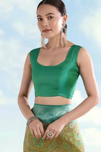 Green faux banarasi silk readymade blouse