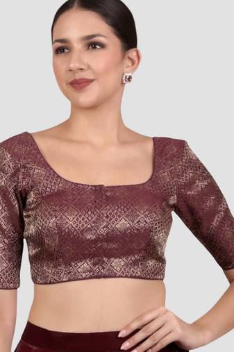 Wine brocade padded readymade saree blouse