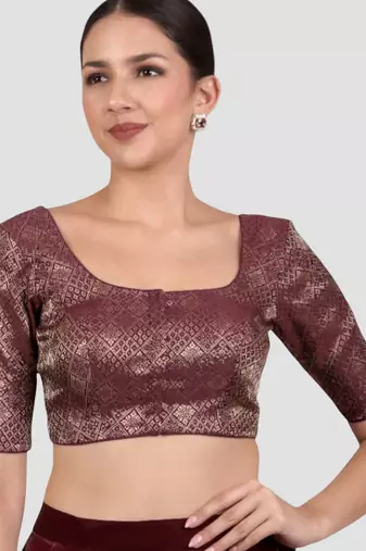 Wine brocade padded readymade saree blouse