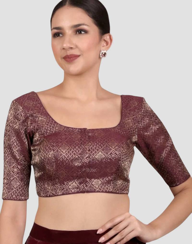 Wine brocade padded readymade saree blouse