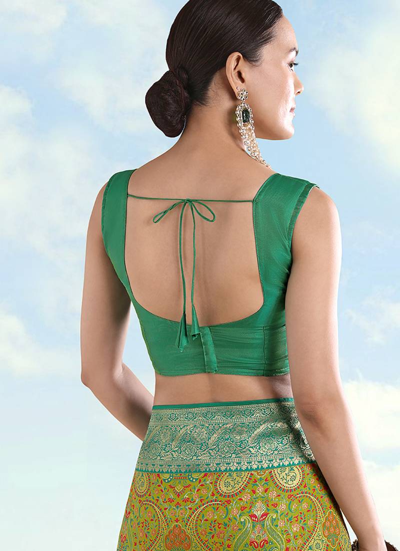Green faux banarasi silk readymade blouse