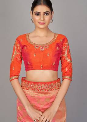 Pink embroidered art silk readymade blouse 1