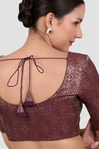 Wine brocade padded readymade saree blouse
