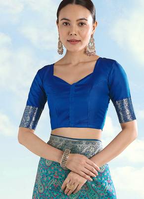 Blue faux banarasi silk readymade blouse 1