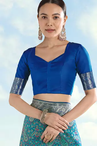 Blue faux banarasi silk readymade blouse